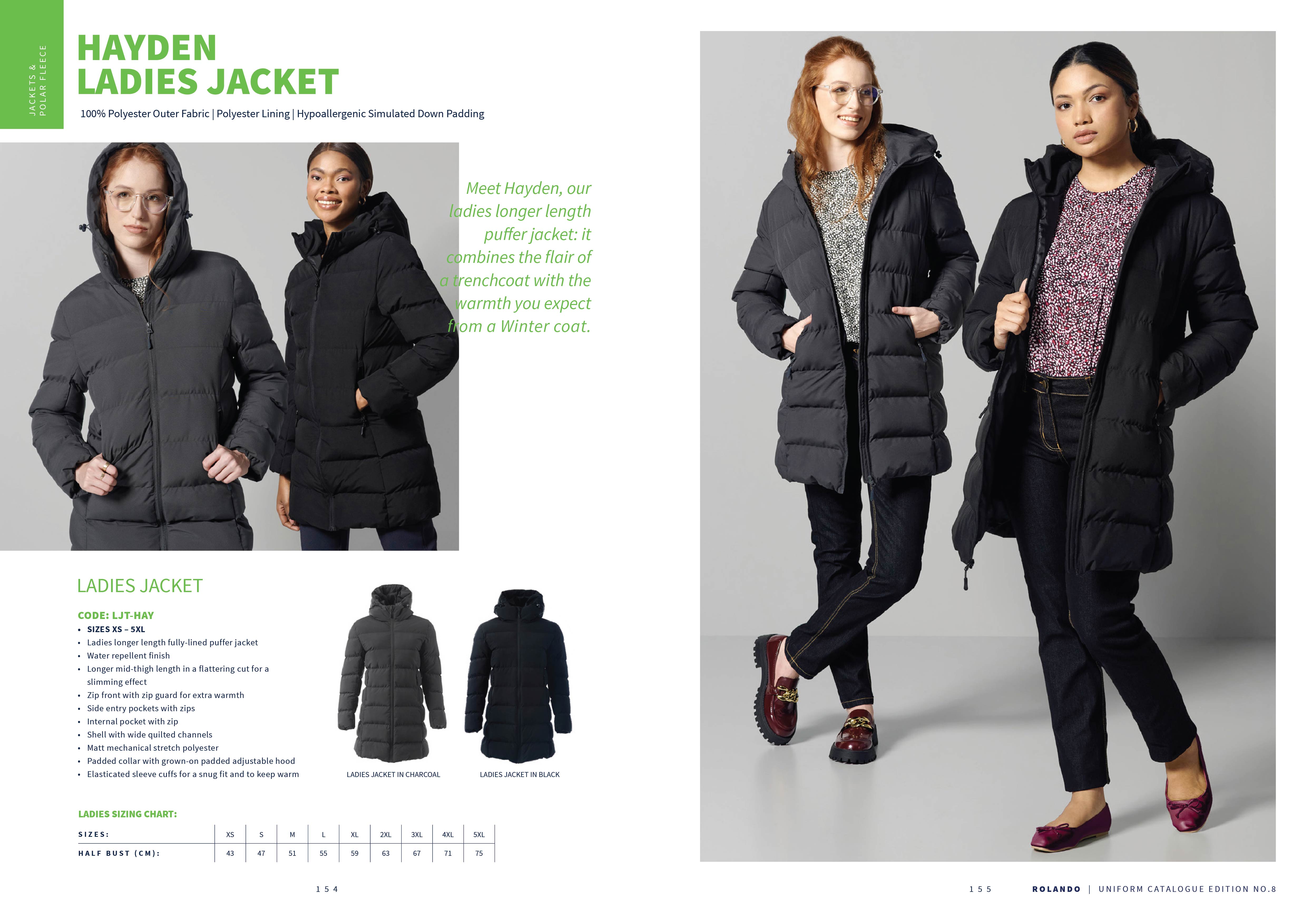 Ladies Hayden Longer Length Puffer Jacket - Black | Rolando